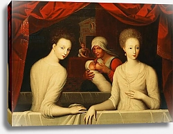 Постер Школа: Фонтенбло 16в. Gabrielle d'Estrees and her sister, the Duchess of Villars