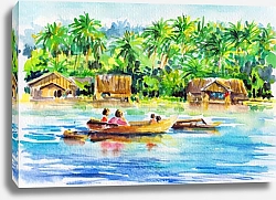 Постер Лодка на реке в тропиках
