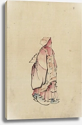Постер Хокусай Кацушика Side view of a monk, full-length portrait, facing left, wearing gown with hood