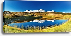 Постер Россия, Алтай. Панорама с отражениями снежных гор