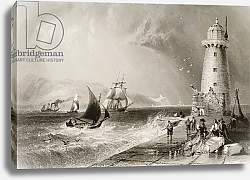 Постер Бартлет Уильям (последователи, грав) South Wall Lighthouse with Howth Hill in the Distance, Dublin, 1860s