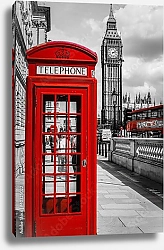 Постер Англия, Лондон. Телефонная будка и Биг-Бен