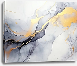 Постер Abstract gray with gold ink art 1