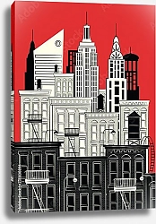 Постер Черно-бело-красная иллюстрация Нью-Йорка