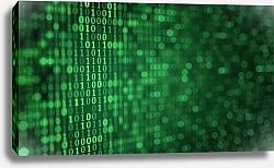 Постер Зелёные цифровые двоичные данные на экране компьютера