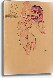 Постер Шиле Эгон (Egon Schiele) Seated Female Nude with Bowed Head and Raised Arms; Sitzender Frauenakt mit geneigtem Kopf und erhobenen Armen, 1910