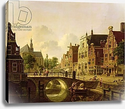 Постер Верхейен Ян Dutch town scene with canal, figures and a church