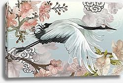 Постер Летящий элегантный белый японский журавль 1
