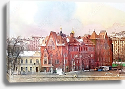 Постер Московская улица с красным зданием