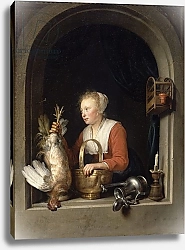 Постер Доу Герард The Dutch Housewife or, The Woman Hanging a Cockerel in the Window, 1650
