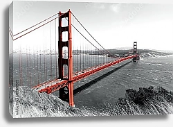 Постер США. Golden Gate Bridge Red Pop on B&W