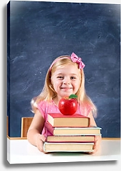 Постер Школьница с книгами и яблоком