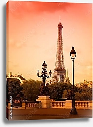 Постер Франция. Париж. Закат и Эйфелева башня