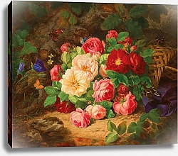 Постер Лауэр Йозеф A Forest Floor with a Still Life of Roses and Butterflies