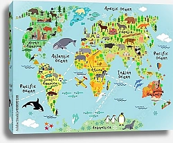 Постер Детская карта мира с животными №9