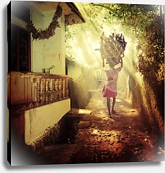 Постер Индийская девочка с ношей на голове
