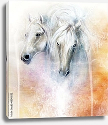 Постер Две белые лошади