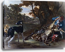 Постер Виникс Ян Охотник, разделывающий оленя с двумя борзыми
