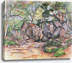 Постер Сезанн Поль (Paul Cezanne) Woodland with Boulders, 1893