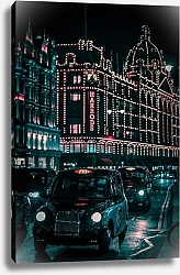 Постер Лондонская улица в огнях со старыми такси