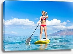 Постер Серфинг на доске с веслом, Гавайи