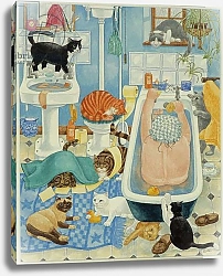 Постер Бентон Линда (совр) Grandma and 10 cats in the bathroom