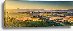 Постер Италия, Тоскана. Рассветная панорама долины Орча