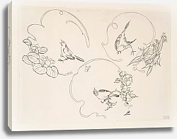 Постер Бракемон Феликс Assiette à dessert; trois motifs composés chacun d’un ruban, d’une fleur et d’un oiseau.