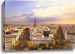 Постер Эйфелева башня и вид на Париж на рассвете, Франция