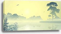 Постер Туманная река на восходе солнца