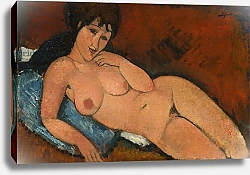 Постер Модильяни Амедео (Amedeo Modigliani) Nude on a Blue Cushion, 1917