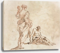Постер Маньяско Алессандро A Standing Woman Holding a Child, a Seated Male at her Feet