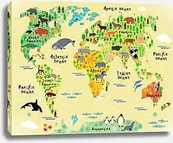 Постер Детская карта мира с животными №14
