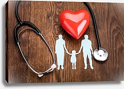 Постер Красное сердце и стетоскоп на столе