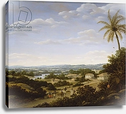 Постер Пост Франс Brazilian landscape with natives on a road approaching a village, 1665