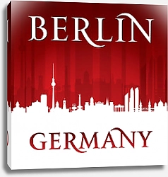 Постер Берлин, Германия. Силуэт города на красном фоне