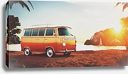Постер Ретро-автобус на пляже