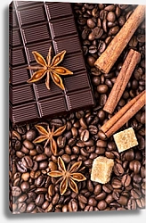 Постер Кофе в зернах и темный шоколад с корицей