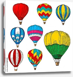 Постер Воздушные шары в полете, цветные ретро-эскизы