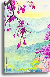 Постер Пейзаж с ветвями дикой гималайской вишни