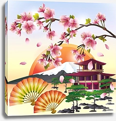 Постер Японский пейзаж с сакурой