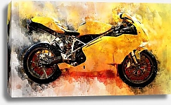 Постер Желтый акварельный мотоцикл