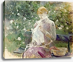 Постер Моризо Берта Pasie sewing in Bougival's Garden, 1881