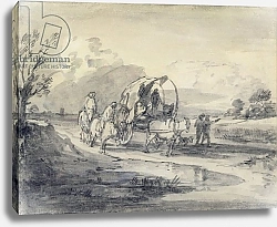 Постер Гейнсборо Томас Open Landscape with Herdsman and Covered Cart, c.1780-85