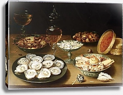 Постер Бирт Осис Still life with oysters, sweetmeats and roasted chestnuts