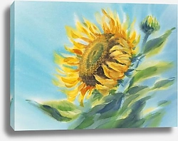 Постер A sunflower closeup in the blue sky watercolor background Постер A sunflower closeup in the blue sky watercolor background