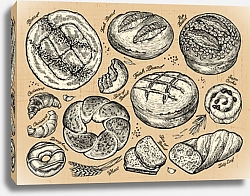 Постер Эскиз набора хлебобулочных изделий