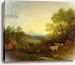 Постер Гейнсборо Томас A Landscape with Cattle and Figures by a Stream and a Distant Bridge, c.1772-4