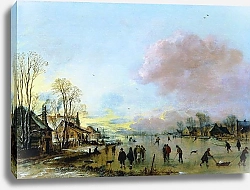 Постер Нер Артр Деревня зимой, фигуристы на замерзшем канале