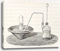 Постер Laboratory equipment for water decomposition by zinc and sulfuric acid. Original, from drawing of Ja